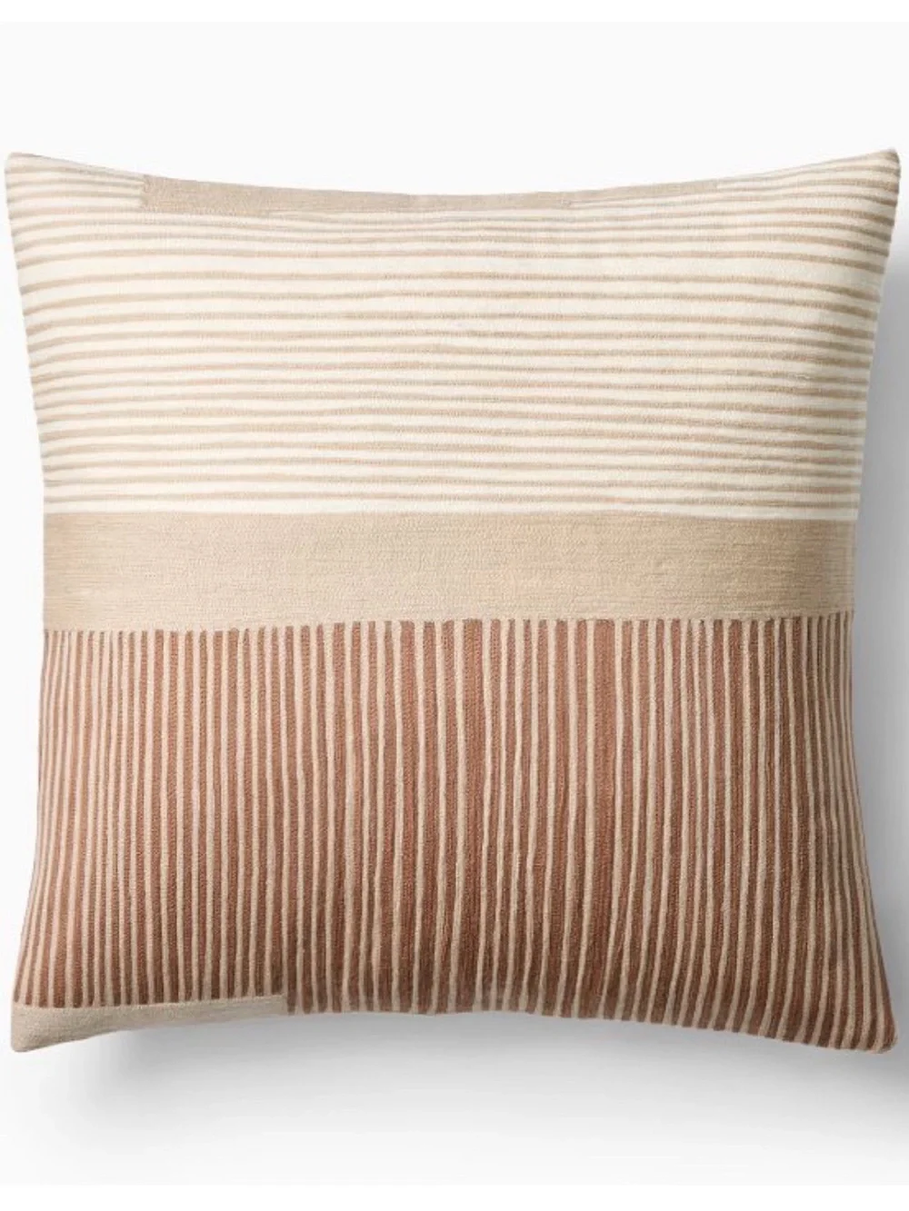 West Elm 100% Cotton Striped Crewel Durban 18x18” Accent Pillow Beige Cream NWT